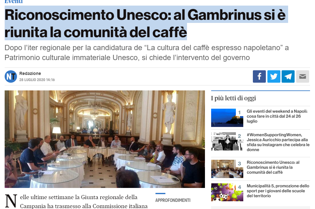 Riconoscimento Unesco: al Gambrinus si è riunita la comunità del caffè „Riconoscimento Unesco: al Gambrinus si è riunita la comunità del caffè“